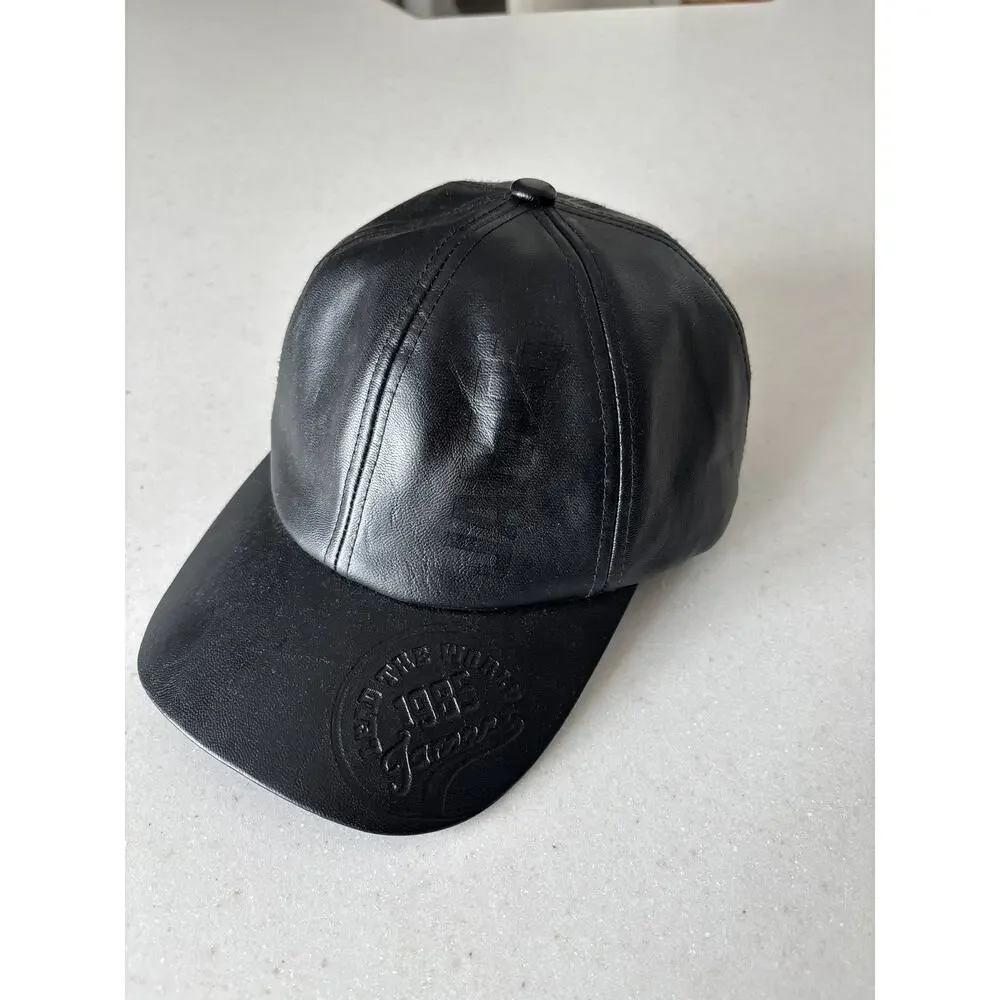 Black Faux Leather Adjustable Baseball Cap - Picture 3 of 4